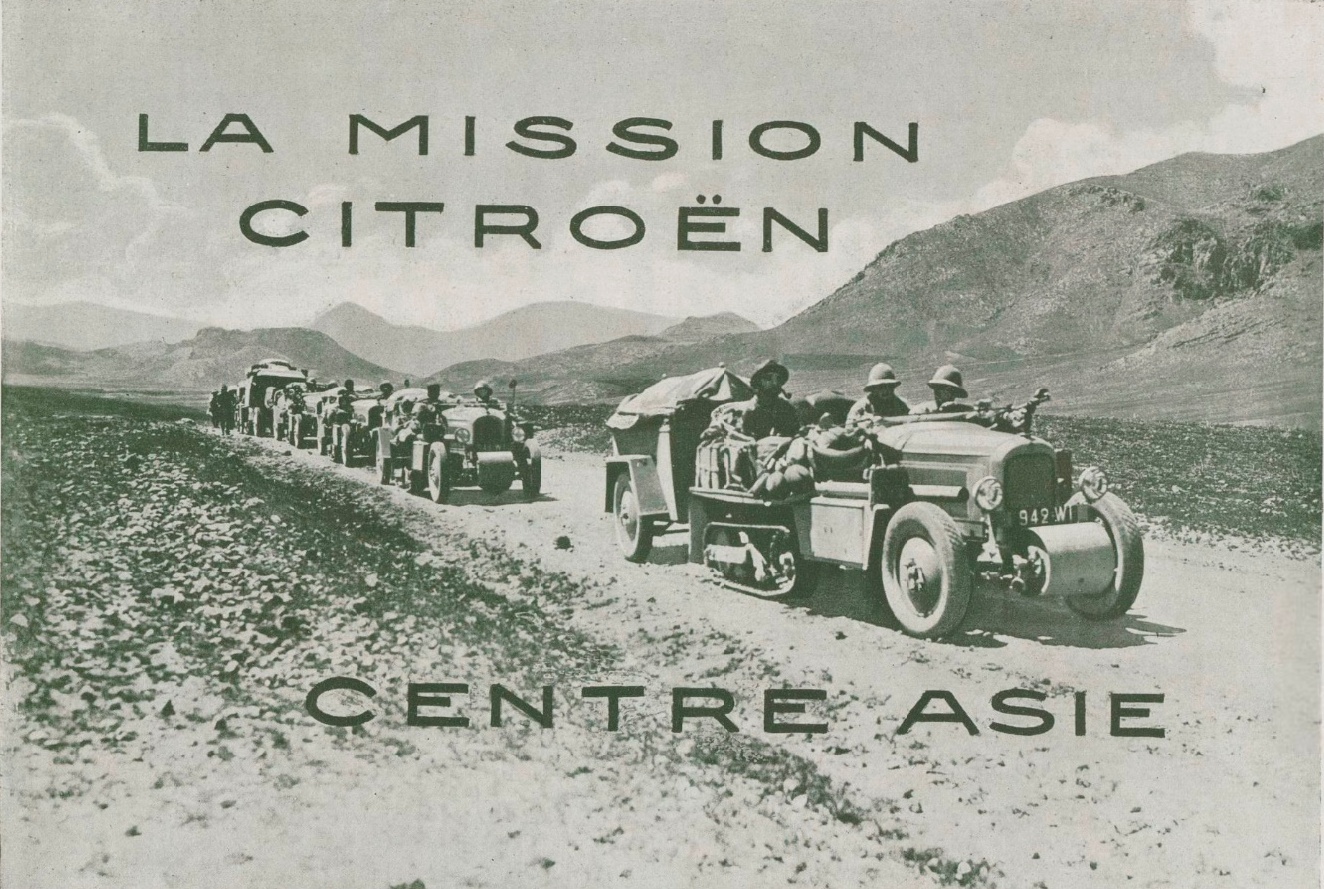 croisic3a8re jaune. photographie du groupe pamir sur une route dc3a9sertique en 1931