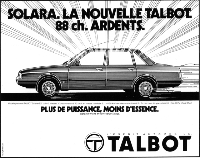 Publicités françaises et anglaises pour la Talbot Solara